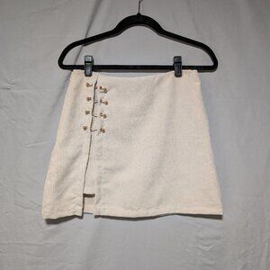 New Women's Cream Corduroy Mini‎ Skirt Gold Hook Detail Side Slit Neutral Medium
